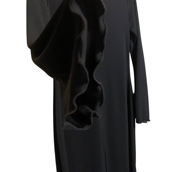 Vintage Luly K Sheer Black Midi Dress With Ruffle Front Bell Sleeves Sz L Witchy - Picture 8 of 16